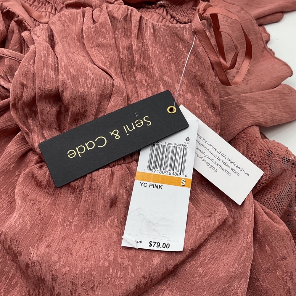 Seni & Cade Women Blush Rose Pink Tiered Lace Midi Dress NWT Size S 2043-FY3A - Picture 4 of 11